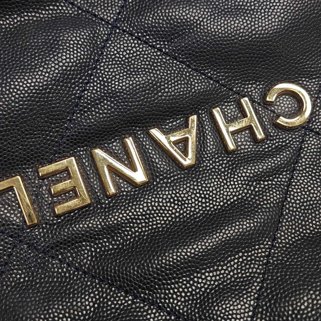 CHANEL 22 Large Quilted Grained Calfskin Blue