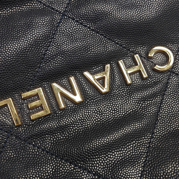 CHANEL 22 Large Quilted Grained Calfskin Blue