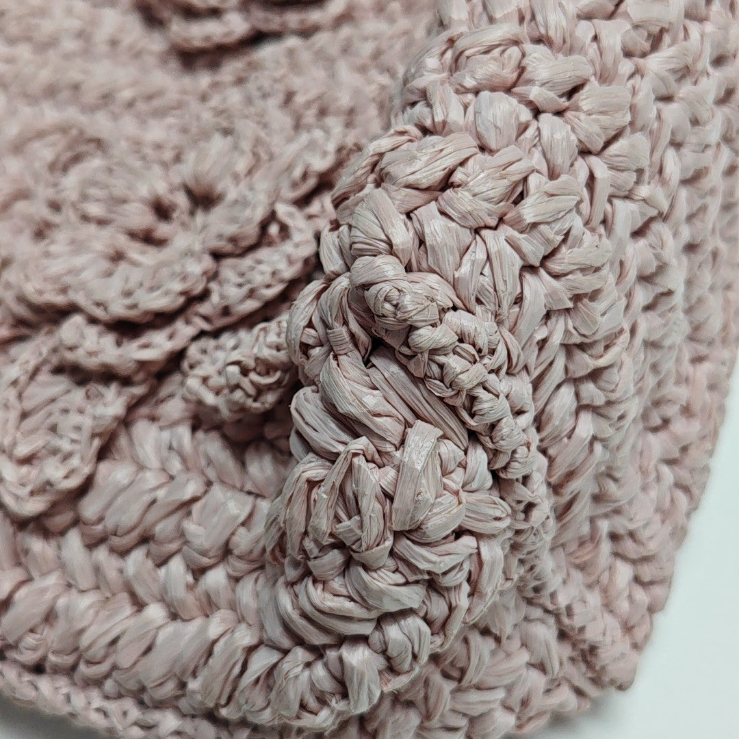 Straw Bucket Bag Pink
