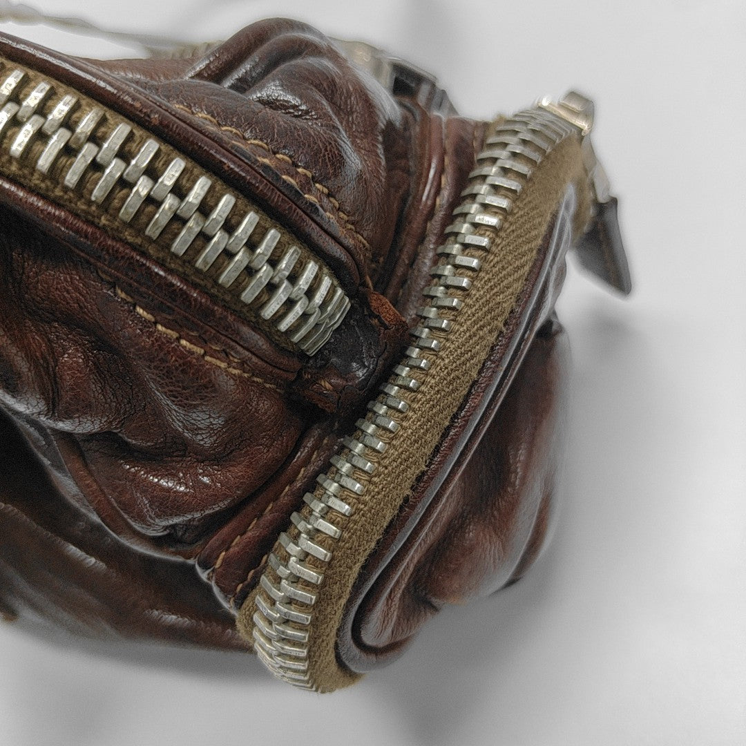 Leather Top Handle Bag Brown