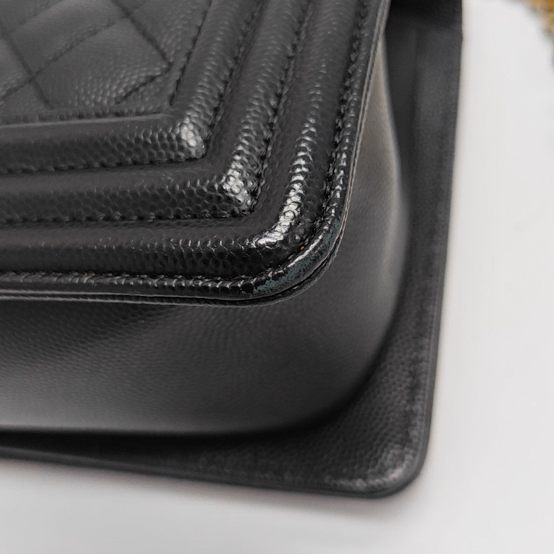 BOY CHANEL Medium Quilted Grained Calfskin Black