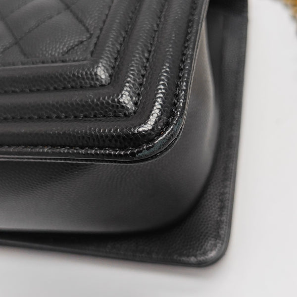 BOY CHANEL Medium Quilted Grained Calfskin Black