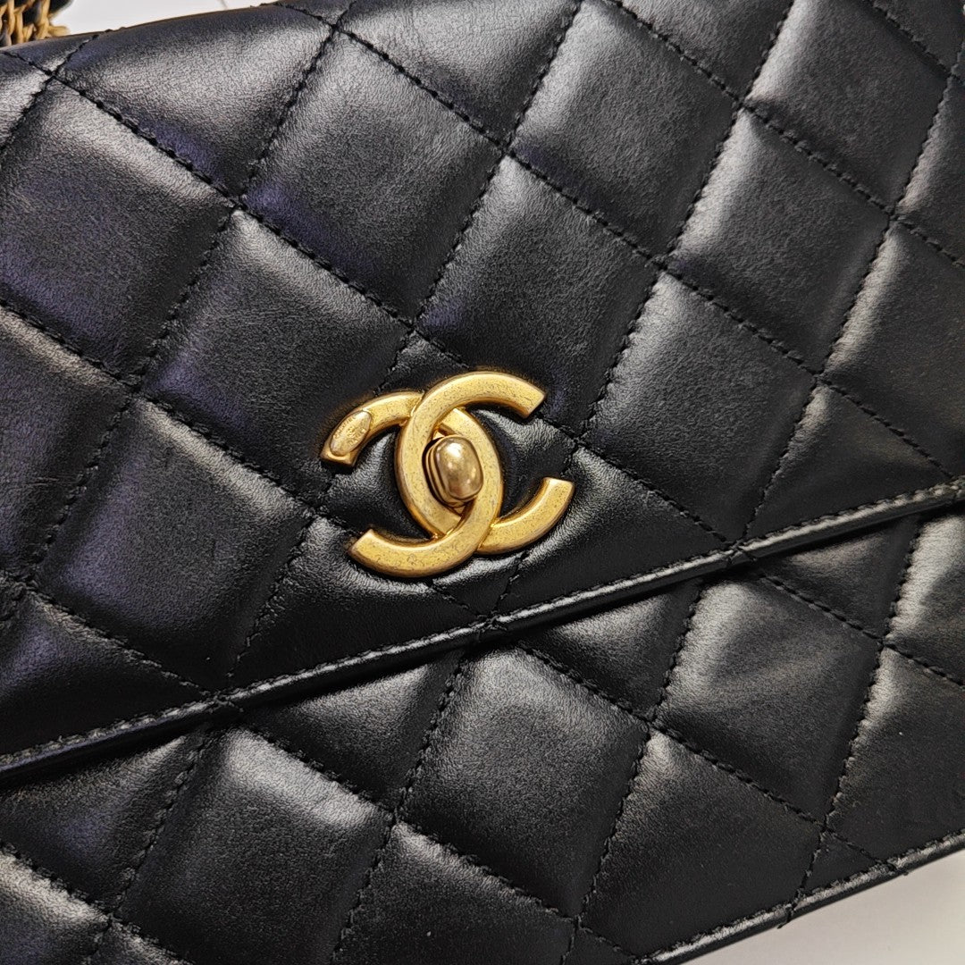 Quilted Calfskin Shoulder Bag Small Black
