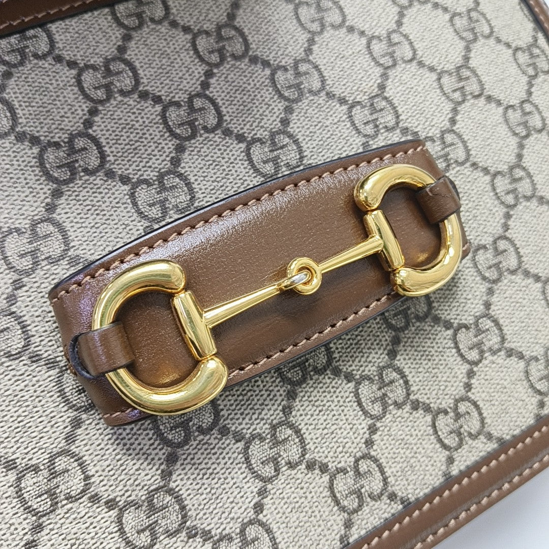 Horsebit 1955 Medium Monogram Coated Canvas Beige