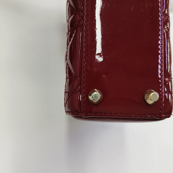 Lady Dior Mini Cannage Patent Calfskin Red