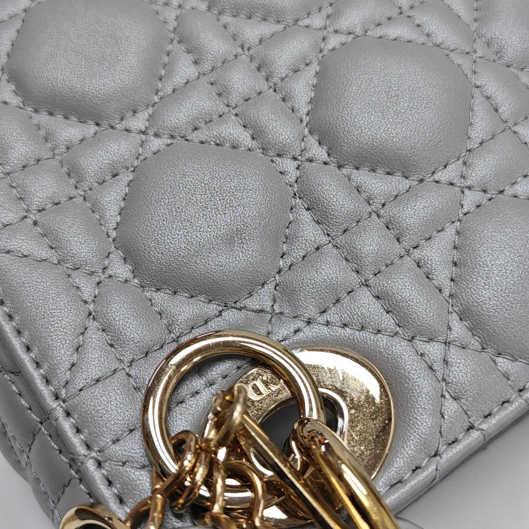 Lady Dior Mini Cannage Lambskin Gray