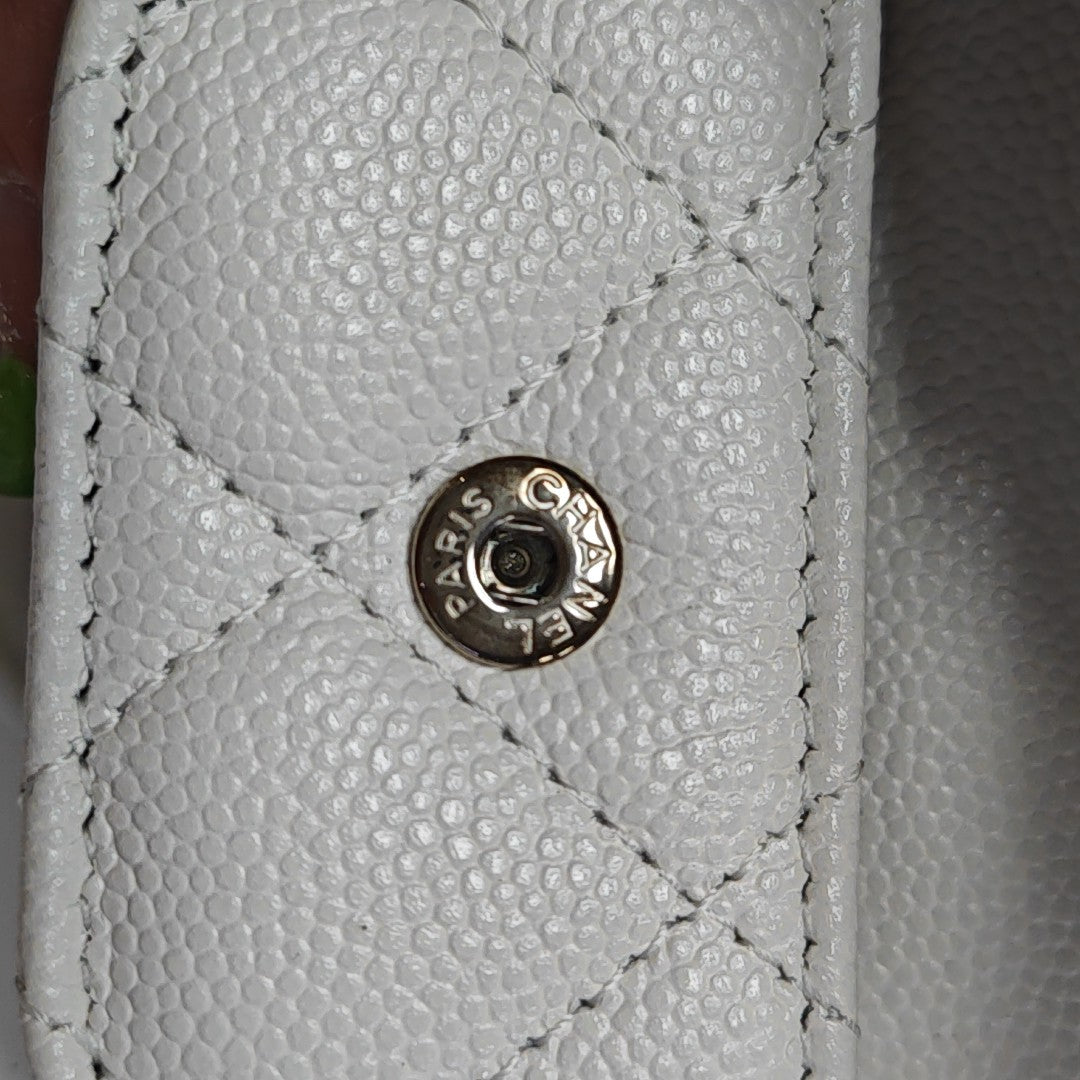 Quilted Grained Calfskin Shoulder Bag White