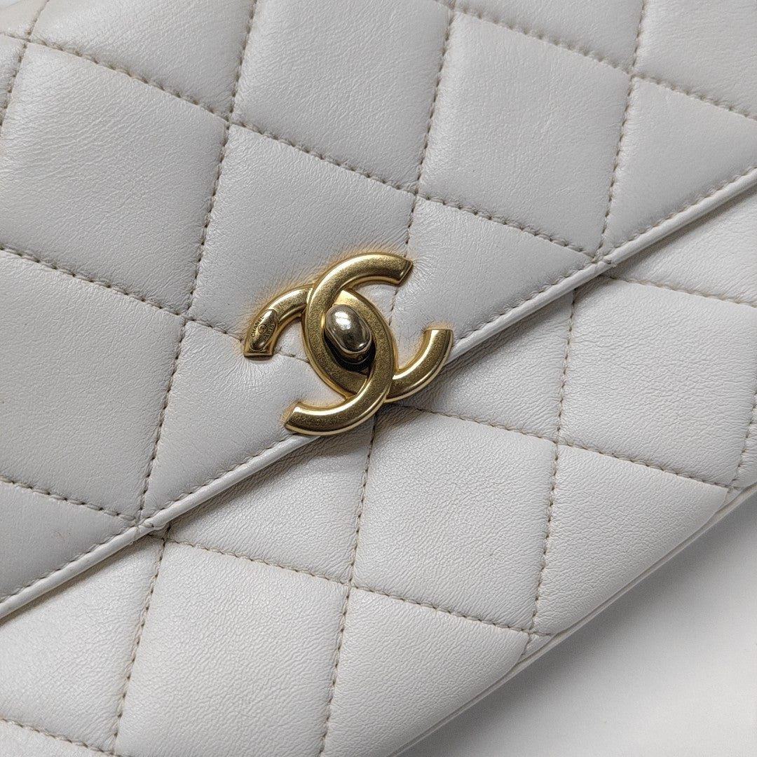 Quilted Lambskin Shoulder Bag Mini White