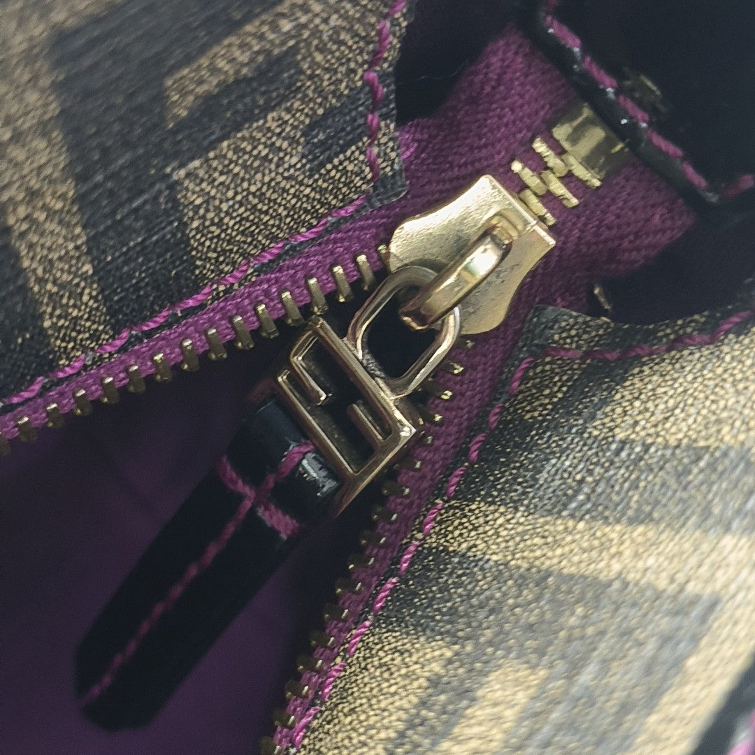 Coated Canvas Top Handle Bag Brown