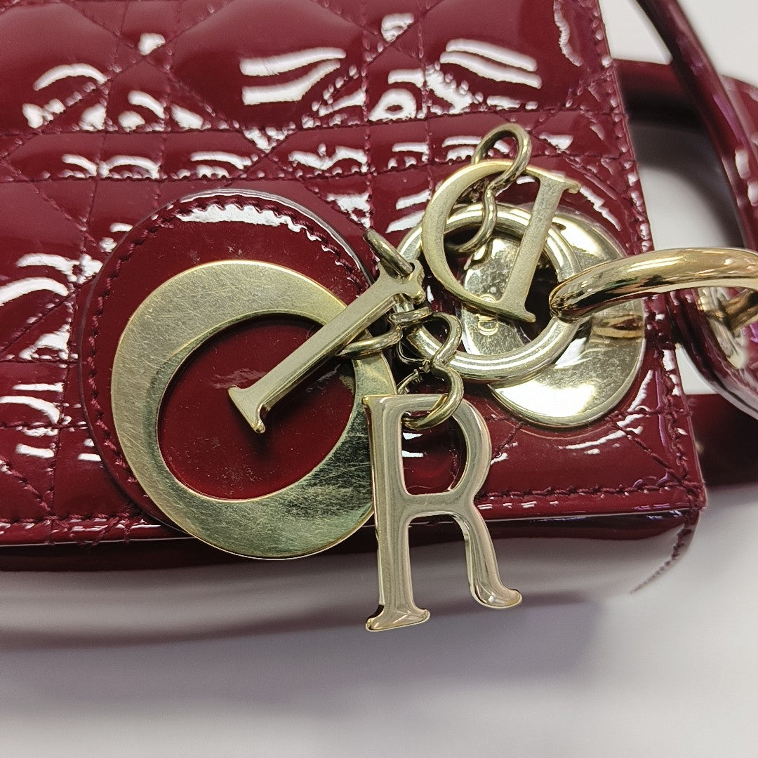 Lady Dior Mini Cannage Patent Calfskin Red