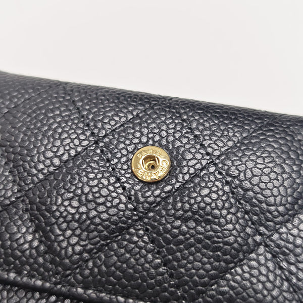 CLASSIC FLAP Quilted Grained Calfskin Black Wallet