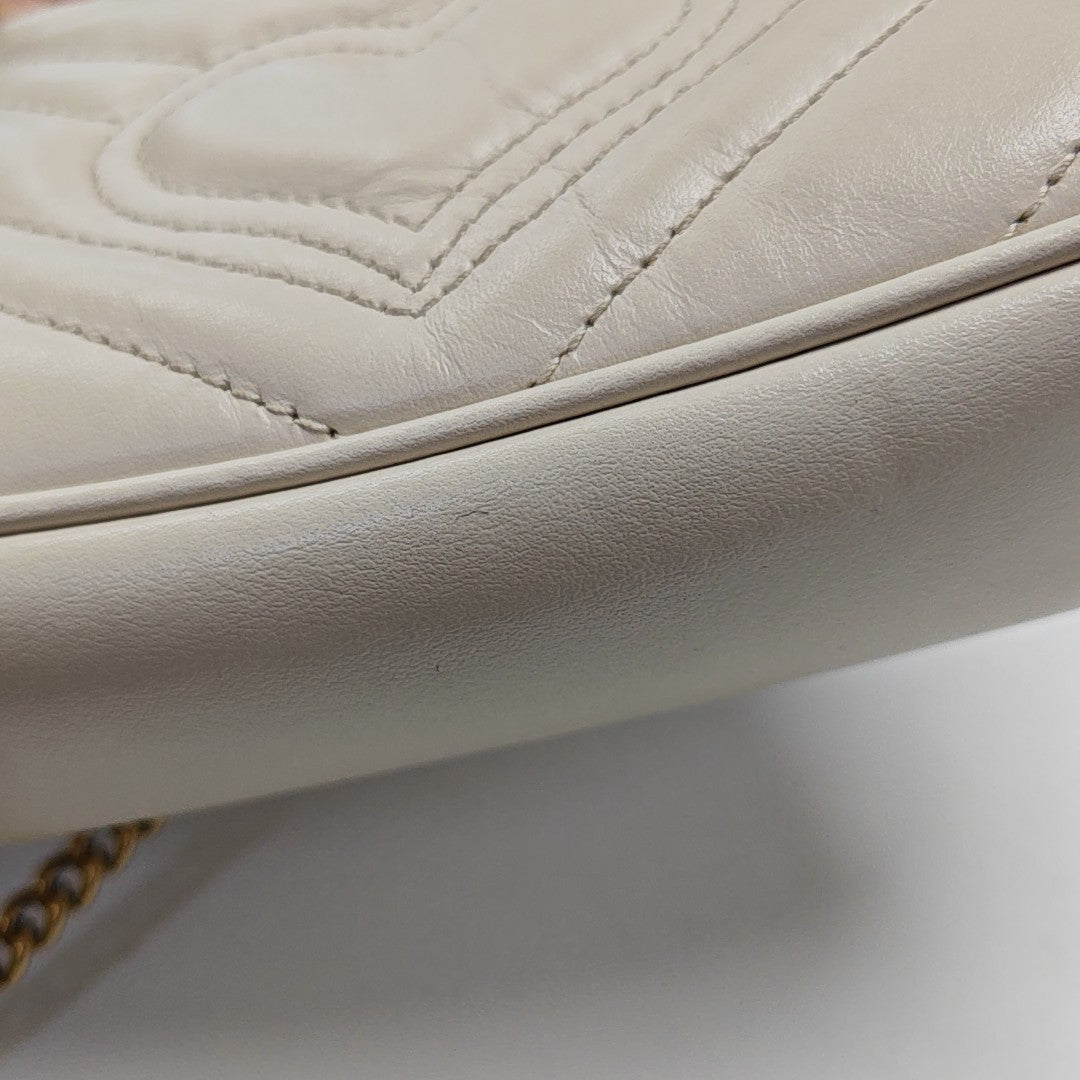 GG Marmont Mini Quilted Calfskin White