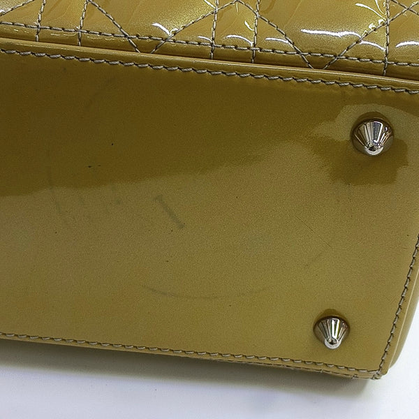 Authenticated pre-owned  Lady Dior Medium Quilted Patent Leather Green - Tote Bag at Looply