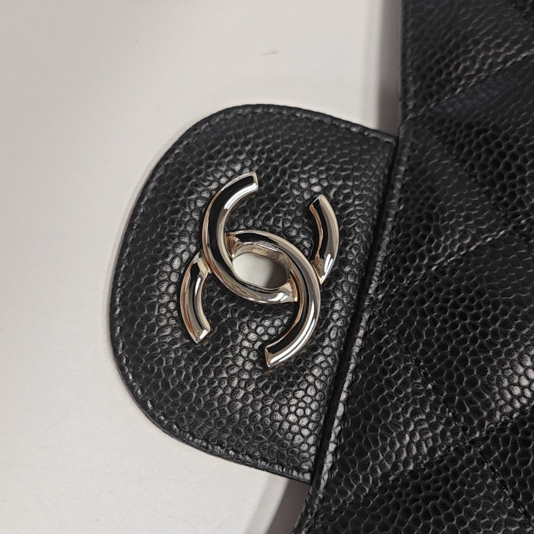Quilted Grained Calfskin Shoulder Bag Large Black