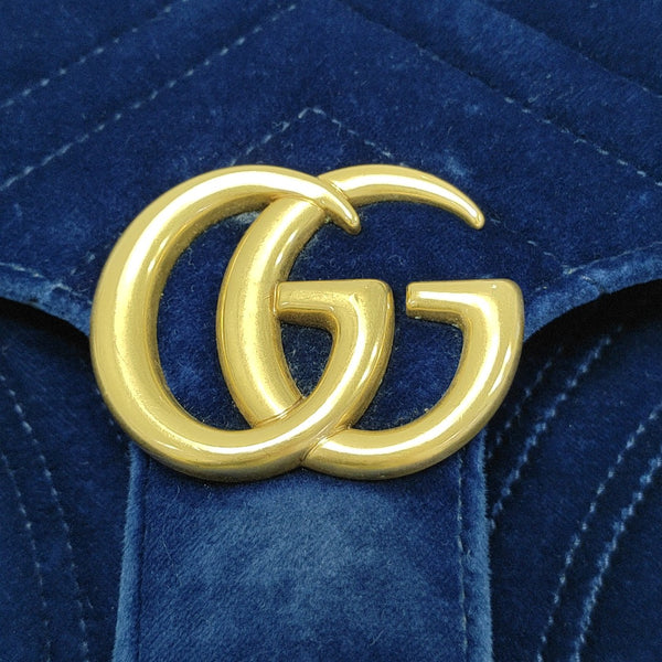 GG Marmont Medium Quilted Velvet Blue