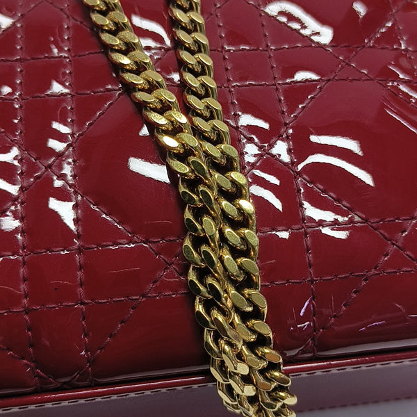 Lady Dior Mini Cannage Patent Calfskin Red