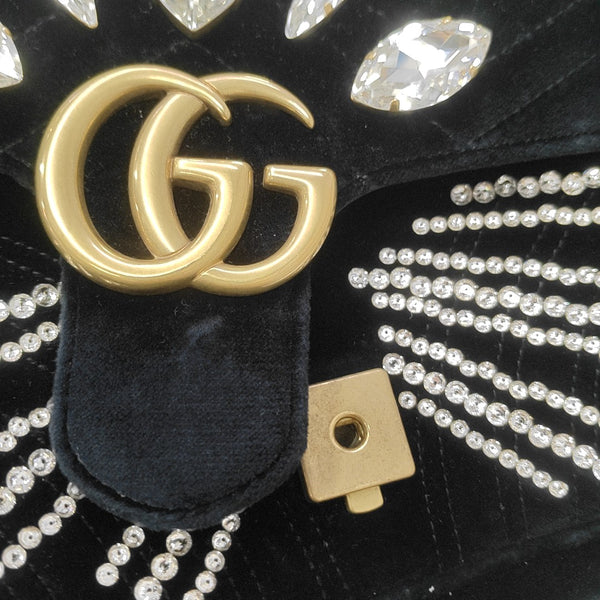 GG Marmont Medium Quilted Velvet Black