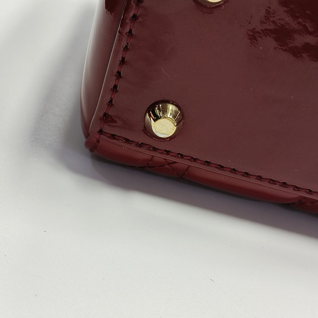 Lady Dior Mini Cannage Patent Calfskin Red