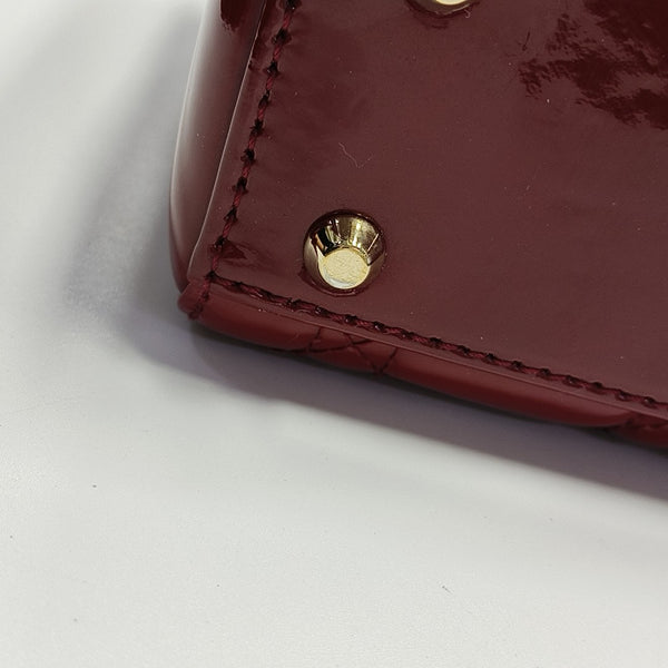 Lady Dior Mini Cannage Patent Calfskin Red