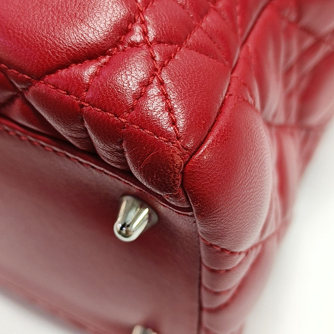Authenticated pre-owned  Lady Dior Medium Cannage Lambskin Red - Tote Bag at Looply