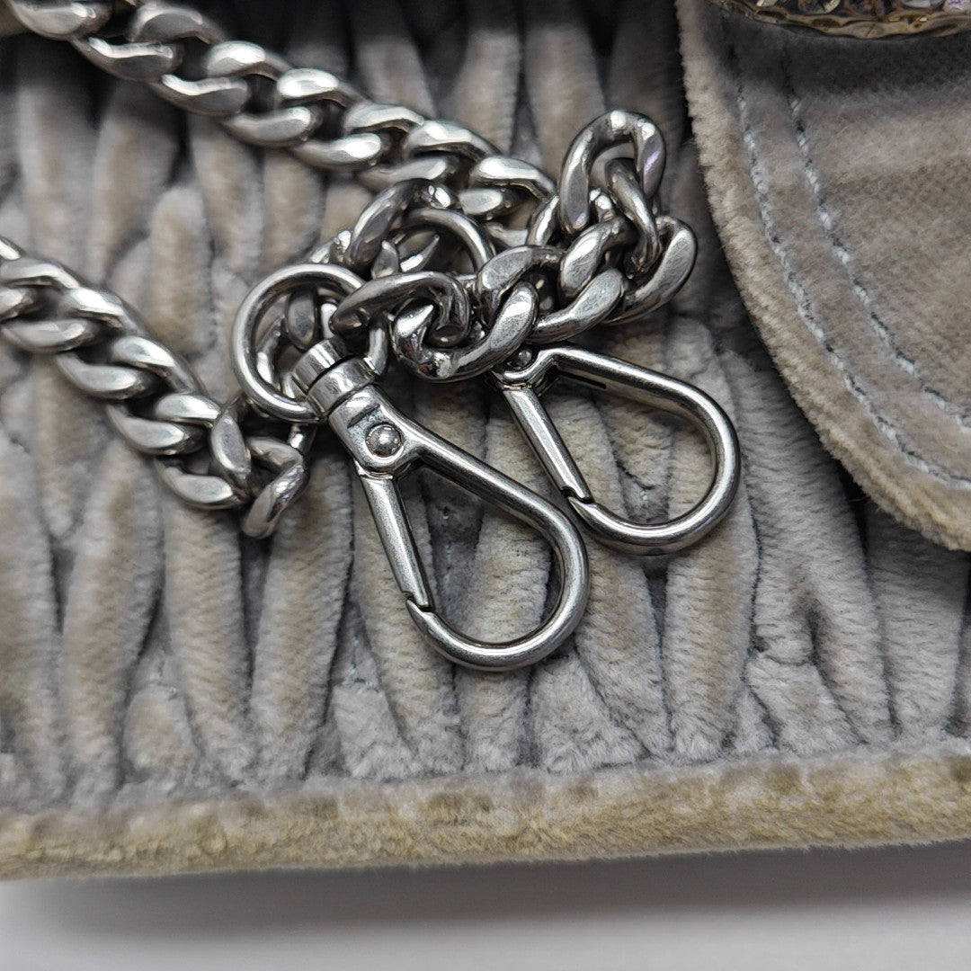Quilted Velvet Shoulder Bag Gray