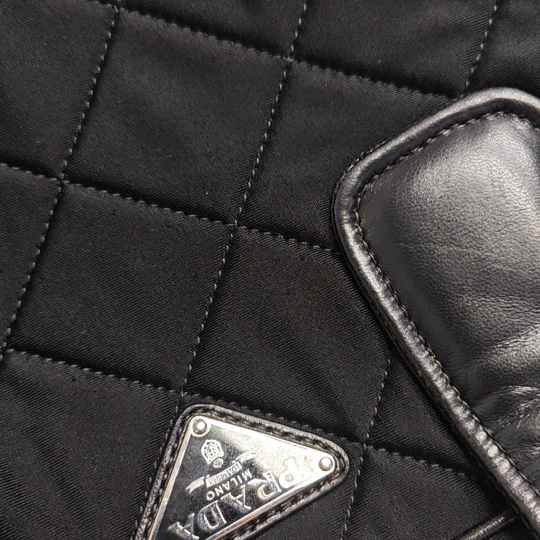 Quilted Fabric Top Handle Bag Black
