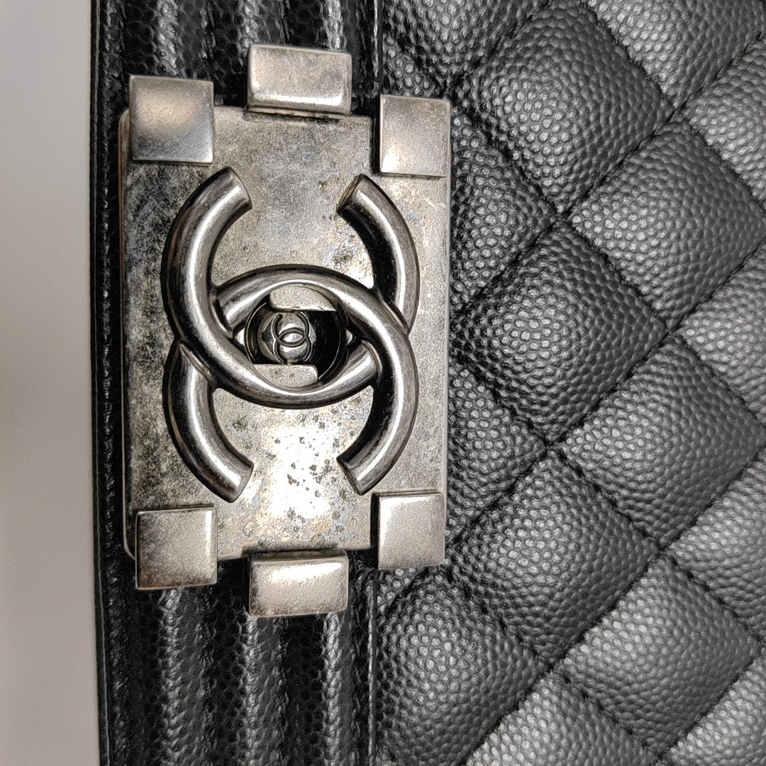 BOY CHANEL Medium Quilted Grained Calfskin Black