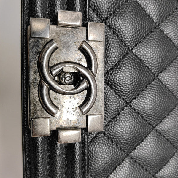 BOY CHANEL Medium Quilted Grained Calfskin Black