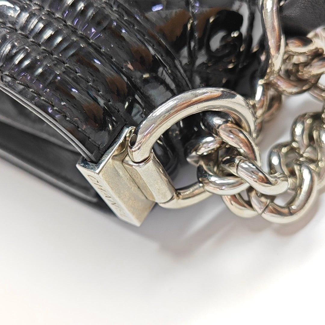 BOY CHANEL Medium Quilted Patent Leather Black
