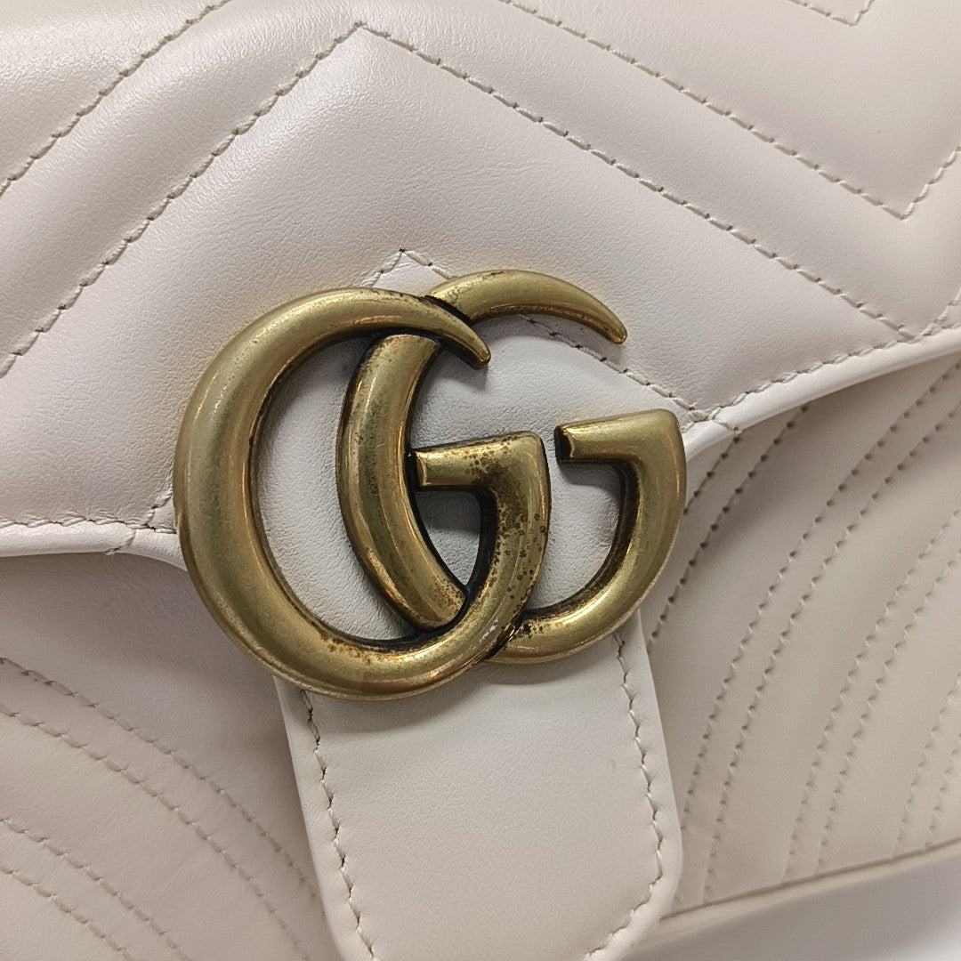 GG Marmont Small Quilted Calfskin White