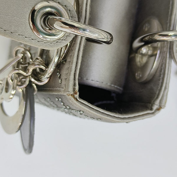 Lady Dior Mini Cannage Silk Satin Gray
