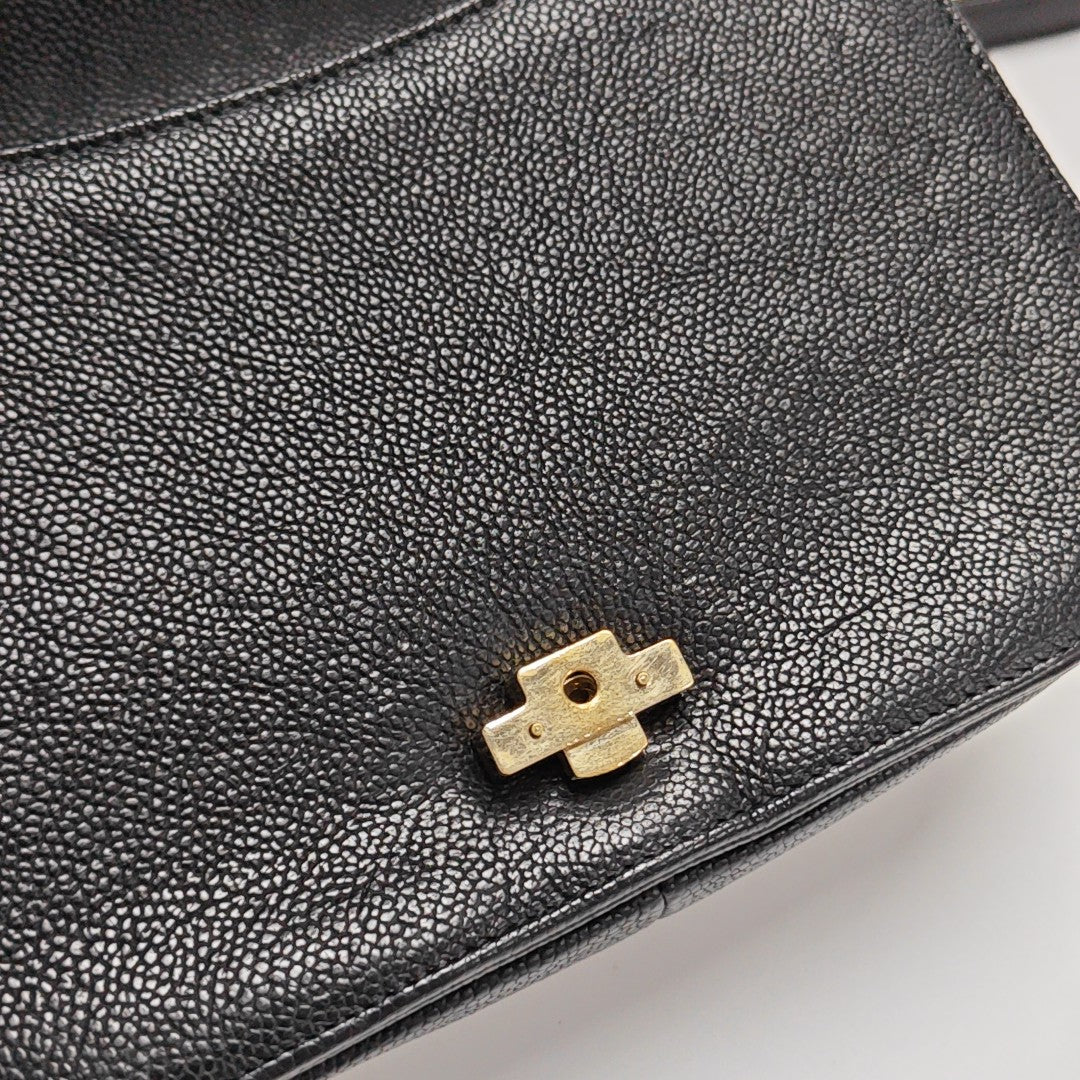 Quilted Grained Calfskin Shoulder Bag Black