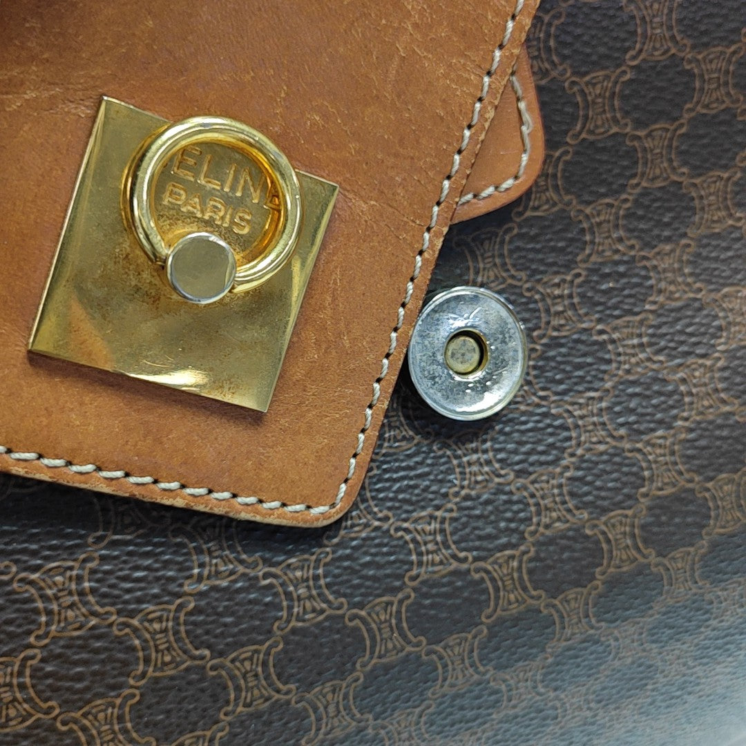 Coated Canvas Top Handle Bag Brown