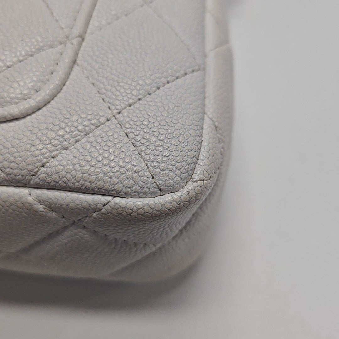 Quilted Grained Calfskin Shoulder Bag White
