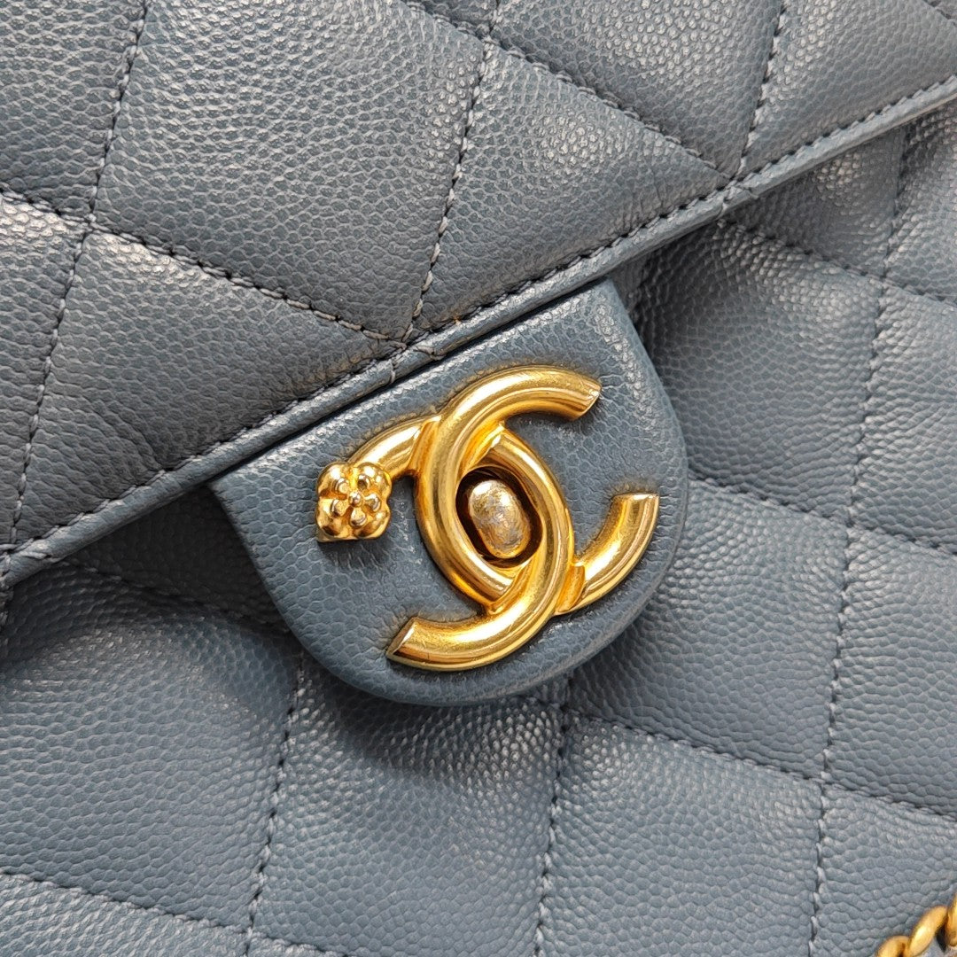 Quilted Grained Calfskin Backpack Blue