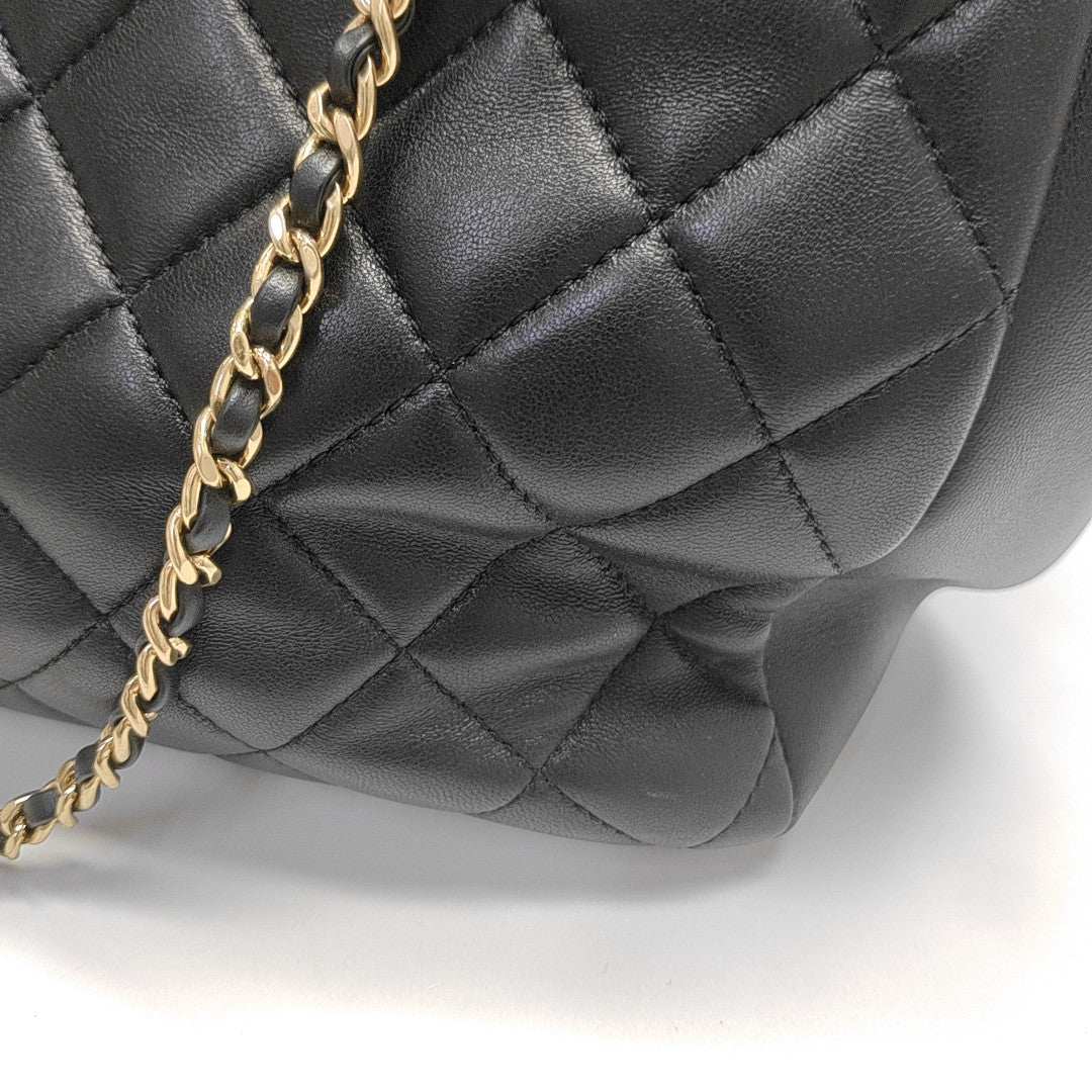 Quilted Lambskin Tote Bag Large Black