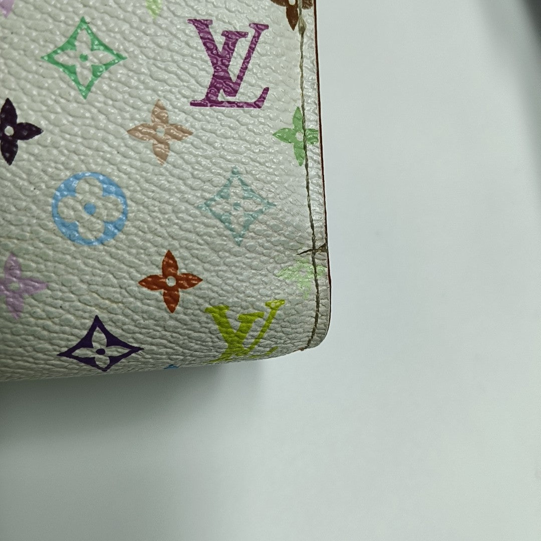 Cartera Blanca de Lona Recubierta con Monograma Porte Monnaie