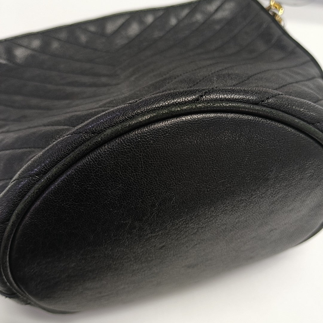 Chevron Calfskin Bucket Bag Black