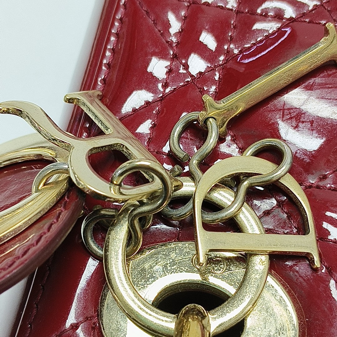 Lady Dior Mini Cannage Patent Calfskin Red
