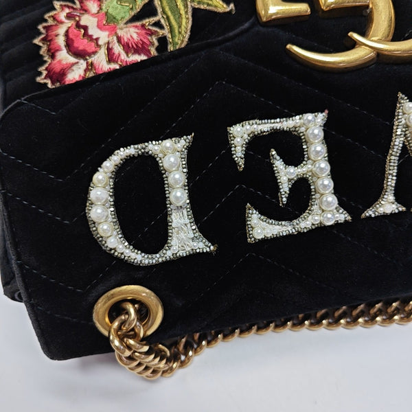 GG Marmont Large Quilted Velvet Black
