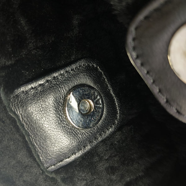 Quilted Fabric Top Handle Bag Black