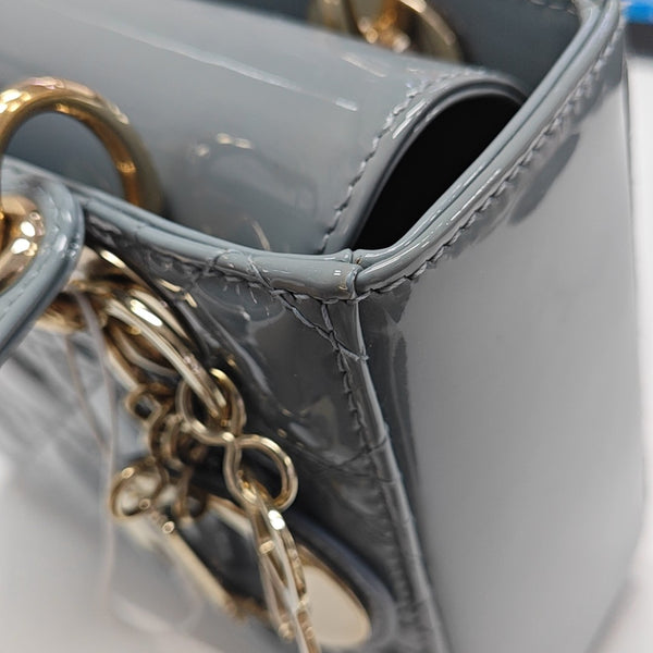 Lady Dior Small Cannage Patent Leather Gray