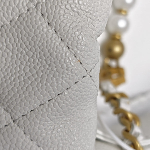 Quilted Grained Calfskin Top Handle Bag White