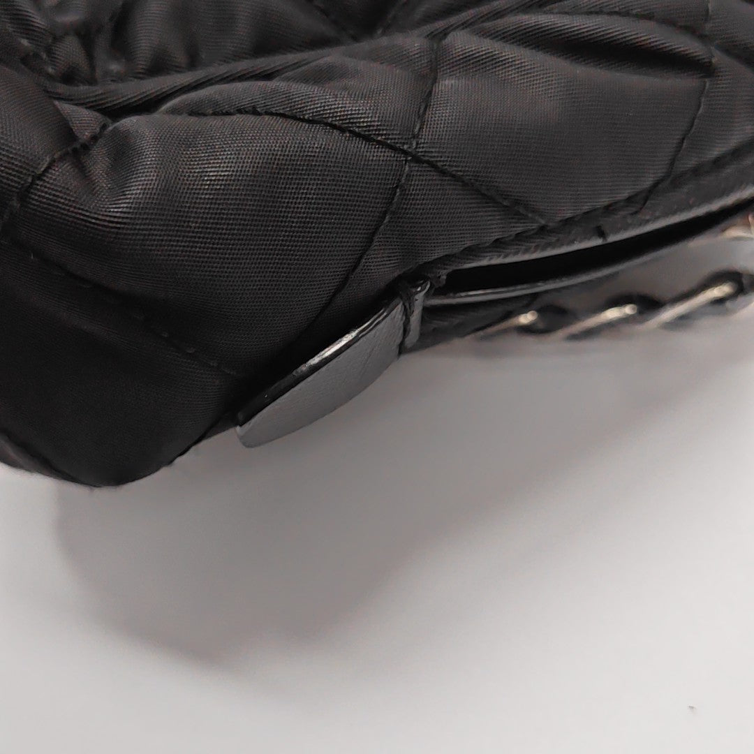 Quilted Nylon Shoulder Bag Black