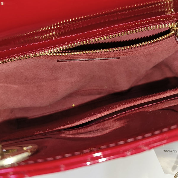 Lady Dior Small Cannage Patent Leather Red
