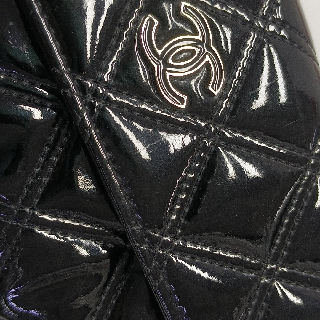 Quilted Patent Leather Wallet Black