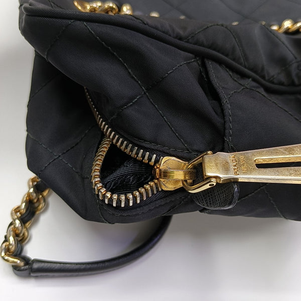 Chain Tote Quilted Nylon Black