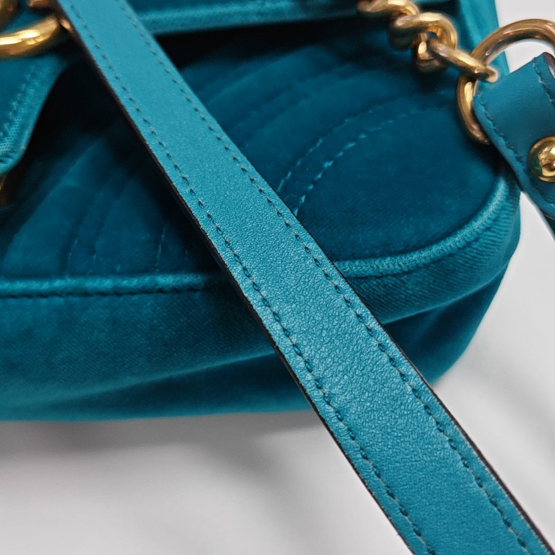 GG Marmont Small Quilted Velvet Blue