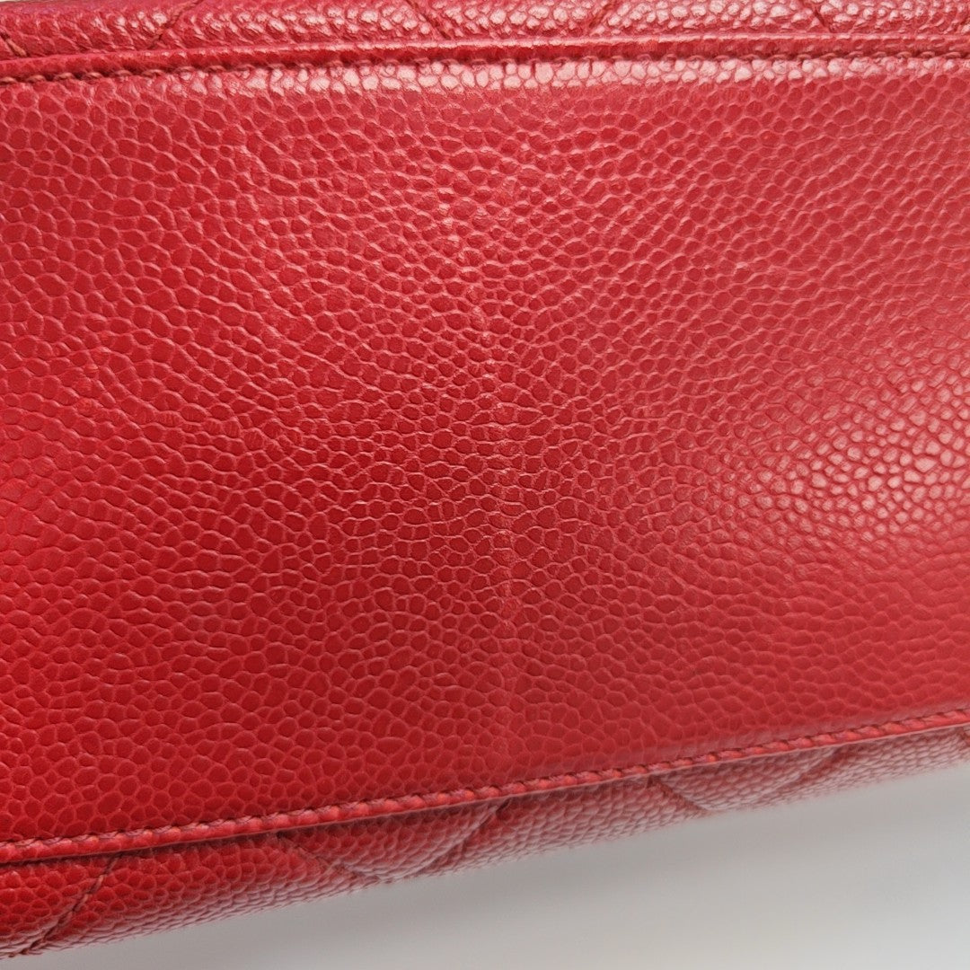 VINTAGE CC LOGO Quilted Grained Calfskin Red
