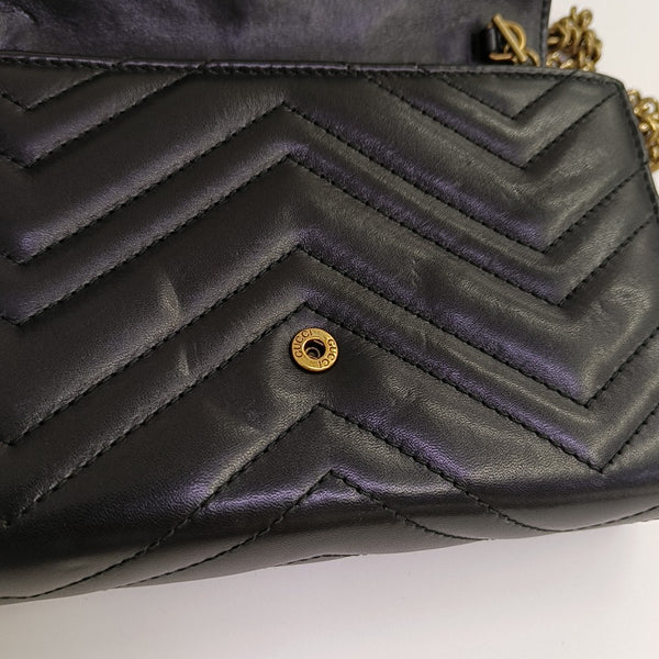 GG Marmont Mini Chevron Calfskin Black